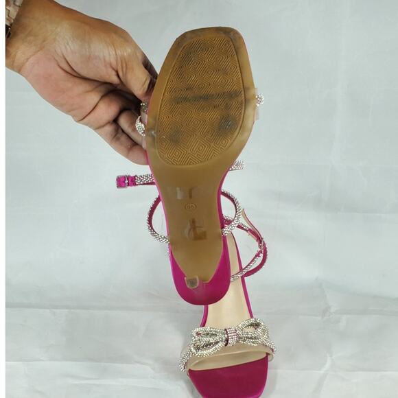 Dream Pairs Fuchsia Open Toe Heels Crystal Bow Ankle Strap – Size 9.5 - Picture 7 of 7